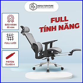 Ghế công thái học Nghiafurniture Mirai - Tối ưu về giá, tối đa tính năng, ngả lưng 150 độ, có gác chân, piston class4