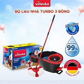 Cây lau nhà VILEDA Turbo Easy Wring&Clean đầu lau tam giác, xô giặt quay bằng chân, thêm 2 bông lau