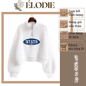 Áo Polo Cao Cổ Khoá Kéo Dáng Ngắn Tay Bồng Thêu Chữ STATE Vải Mềm Mịn Đẹp SWEATER