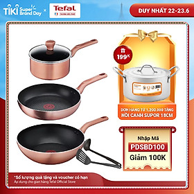 Bộ nồi chảo Tefal Cook & Shine 5 món gồm Chảo chiên 24 cm, Chảo xào 28cm, Quánh 18cm, Sạn và Vá - Hàng chính hãng