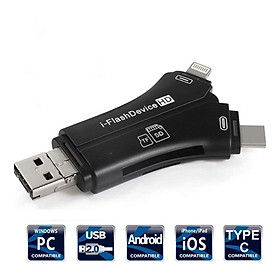 4 in 1 iPhone/Micro usb/USB Type-c/USB SD Card Reader for iPhone iPad Mac & Android, SD & Micro SD, PC