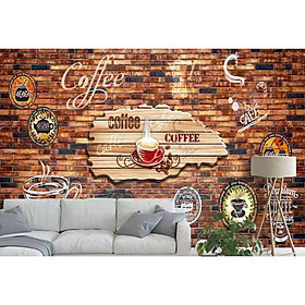 Tranh dán tường 3d trang trí quán cà phê - ép lụa kim sa - có sẵn keo TC10