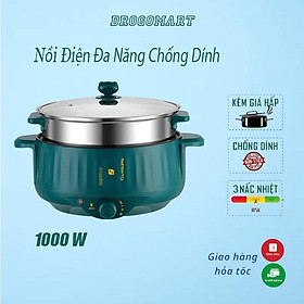 Nồi điện đa năng DG720, Bếp điện 28cm 1000W chiên xào, lẩu hấp phủ lớp chống dính công nghệ Nhật Bản, Tiết kiệm điện