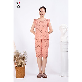 Đồ bộ nữ cộc tay - Đồ bộ mặc nhà - Đồ ngủ mặc nhà nữ - Đồ bộ nữ lửng - Set bộ đũi mặc nhà nữ Vicci BDT.01 phối hoạ tiết tim
