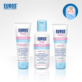 Combo gel tắm gội cho bé EUBOS 125ml + lotion dưỡng ẩm cho bé EUBOS 125ml + dầu tắm dưỡng ẩm cho bé EUBOS 125ml