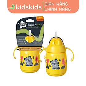 Bình tập uống nước có ống hút đáy nặng kháng khuẩn chống tràn, chống sặc Tommee Tippee SuperStar, 300ml, cho bé từ 6 tháng – Vàng