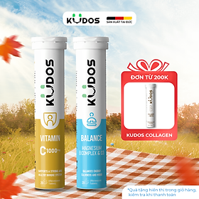 Combo Thực phẩm bảo vệ sức khỏe KUDOS BALANCE MAGNESIUM WITH B VITAMIN COMPLEX & D3 + KUDOS VITAMIN C 1000 MG (20v/tuýp)