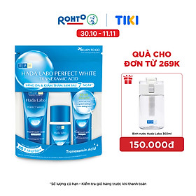 Bộ travel size dưỡng trắng Hada Labo Perfect White Tranexamic Acid Travel Set (Kem rửa mặt 15g+Dung dịch dưỡng 20ml+Kem dưỡng 12g)