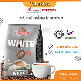 [Chính hãng]  Cà phê ít đường Aik Cheong White Coffee Less Sugar (12 gói x 38g) - Nhập khẩu từ Malaysia