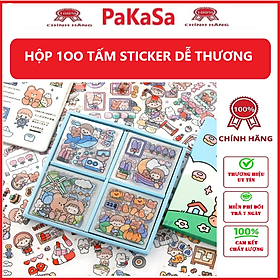 Hộp 100 tấm sticker trang trí set sticker dễ thương cắt sẵn trang trí decor sổ, miếng dán tập vở, bình nước, bút - Hàng chính hãng ( Giao ngẫu nhiên)