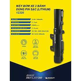 Máy bơm lốp xe đạp, xe máy, mô tô siêu tốc MICHELIN 12320 dùng pin