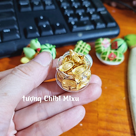 Mua Chum vàng Tài Lộc 75K (gồm 01 chum thủy tinh 27x22mm + 30 thỏi vàng kim loại 11mm) decor decor phòng