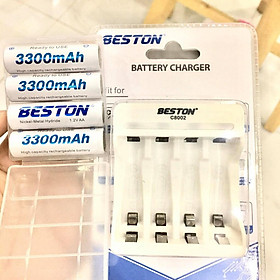 Bộ sạc pin AA AAA Beston C8002 dùng cho micro không dây, máy ảnh, điều khiển, đồ chơi trẻ em, đồng hồ