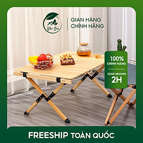 Bàn cuộn vân gỗ xếp gọn 90cm cắm trại du lịch phượt câu cá