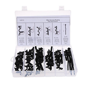 54pcs/Set Automotive Wire Loom Routing Clips 6 Kinds Clamps with Storage Box