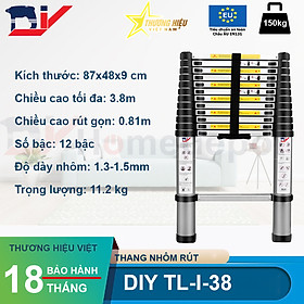 Thang nhôm rút đơn chữ I 3.8m DIY TL-I-38 Tiêu chuẩn EN131