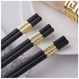 Hộp 10 đôi đũa hợp kim mạ vàng phong cách Hàn Quốc hàng cao cấp chống trơn trượt chống mốc, chịu nhiệt cao
