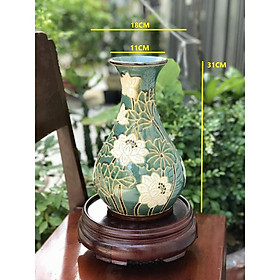 BÌNH BÁCH HOA VÀ HOA SEN TỲ BÀ 31CM GỐM SỨ THỦ CÔNG NAM BỘ CẮM BÔNG TRANG TRÍ DECORR