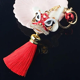 Móc khóa hongkong đầu con lân màu đỏ có tua rua