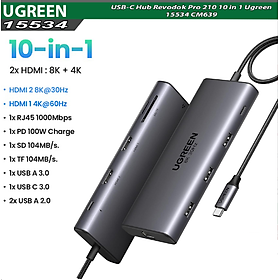Mua Hub USB-C 10 in 1 Ugreen 15534 CM639  hỗ trợ 2 HDMI 8K30hz và 4K60Hz  3x USB-A  1x USB-C  Card Reader  PD100W - Hàng chính hãng