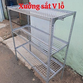 kệ sắt vỉ 3 tầng (khổ R40cm x Dài 100cm x Cao 60-80-100-120cm) kệ sắt v lỗ đa năng.kệ sắt v lỗ dạng vỉ