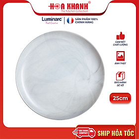 Đĩa thủy tinh Luminarc Diwali Granit Marble 25cm đựng thức ăn, kháng vỡ, cường lực - Bộ 3 cái - P9908