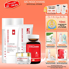 Combo 6 món Nước tẩy trang 145ml + Sữa rửa mặt 100g + Nước hoa hồng 145ml + Kem chống nắng 50g + Viên uống Collagen 60 viên + Kem dưỡng da ban đêm-10g  [Sắc Ngọc Khang official]