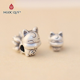 Charm bạc hồ ly 9 đuôi xỏ ngang - Ngọc Quý Gemstones