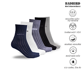 SET 5 Đôi Tất Nam, Vớ Nam Sợi Tre Cao Cấp BADBIRD, kháng khuẩn, ngăn mùi, tất nam cổ trung freesize, Thương hiệu Việt - Mix Nhiều Màu - Freesize
