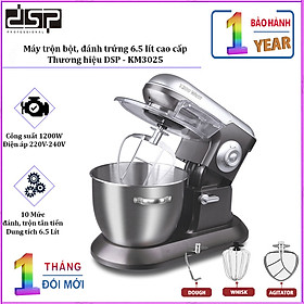 Máy trộn bột, đánh trứng tự động DSP KM3025 công suất 1200W, dung tích 6.5 lít, trang bị 3 đầu trộn, 10 tốc độ đánh khác nhau- Hàng chính hãng