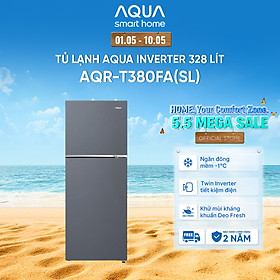 Freeship toàn quốc - Tủ lạnh ngăn đông trên Aqua 328L AQR-T380FA(SL) - Bảo hành 2 năm - Hàng chính hãng
