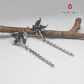 Bông tai bạc cánh hoa sát tai gắng hạt treo - Ngọc Quý Gemstones