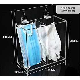 Hộp đựng khẩu trang 2 ngăn treo tường- Mica Trong Suốt
