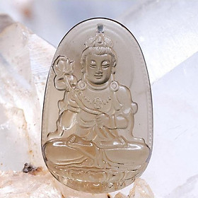 Mặt dây chuyền Đại Thế Chí Bồ Tát Thạch Anh Khói (Smoky Quartz) tự nhiên - Phật Bản Mệnh cho người tuổi Ngọ - PBMSMO05 (Mặt kèm sẵn dây đeo)