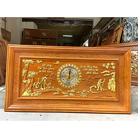 Tranh đồng hồ treo tường trạm khắc chữ cha mẹ bằng gỗ gõ đỏ kt 67×127×4cm