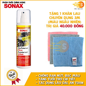 Chai xịt làm sạch và bảo dưỡng nhựa, gỗ nội thất xe Sonax 380041 300ml - tặng 1 khăn 3M màu ngẫu nhiên - Chống rạn nứt, bạc màu, chống tia UV, dùng trên nhiều chất liệu
