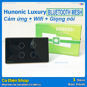 Công tắc CẢM ỨNG THÔNG MINH - Hunonic Luxury - 4 nút màu đen - Công nghệ Bluetooth Mesh