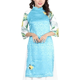 Áo Dài Cách Tân Gấm Amun AD66 - Xanh Da Trời (Kèm Mấn Xanh Da Trời)