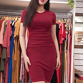 F439 Đầm ôm body cổ tròn nhúng 2 bên sườn