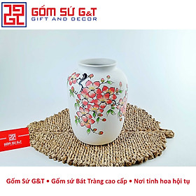 Lọ hoa dáng đèn lồng vẽ đào hồng Gốm Sứ G&T