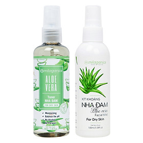 Bộ Toner Và Xịt Khoáng Nha Đam Milaganics (100ml / Chai)