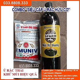 BỘ ĐÔI 01 CHAI MẬT RỈ ĐƯỜNG LOẠI 1 LÍT &  01 GÓI EMUNIV 200GRAM - DÙNG Ủ RÁC THẢI VÀ KHỬ MÙI HIỆU QUẢ