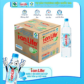 Nước uống kiềm ionLife dung tích 1.25L thùng 12 chai chứa vi khoáng tự nhiên, công nghệ Nhật Bản