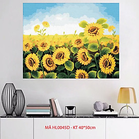 Tranh sơn dầu số hoá tự vẽ phong cảnh đồng hoa hướng dương - MÃ HL0045D