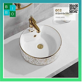 Mua Lavabo Đặt Bàn Tròn Mạ Hoa Văn Vàng