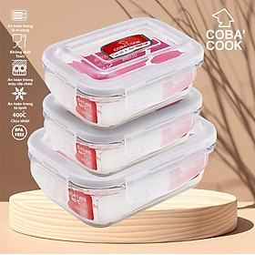 Mua Bộ 3 hộp thủy tinh hình chữ nhật trữ thực phẩm chịu nhiệt 1 hộp 1041ml 2 hộp 640ml COBA COOK-CCL1L63