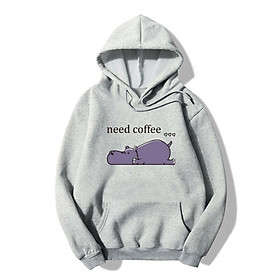 Áo Hoodie in họa tiết Hà Mã Need Coffee thời trang Unisex
