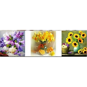 Mua TRANH THÊU 3D BÌNH HOA 3 BỨC 122x42cm - TỰ THÊU