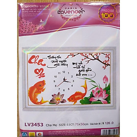 Mua Tranh thêu chữ thập đồng hồ cha mẹ cá chép hoa sen LV3453 - 75 x 50 cm - chưa thêu