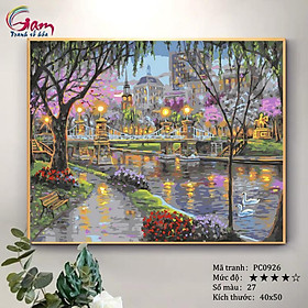 Mua Tranh tự tô màu theo số sơn dầu số hóa Tranh phong cảnh châu Âu Boston Lagoon Bridge PC0926